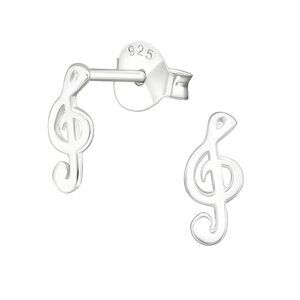 Sterling Silver Treble Clef Tiny Stud Earrings